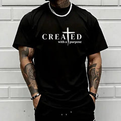 Men’s “Created with a Purpose” Christian graphic T-shirt, faith quote print tee
