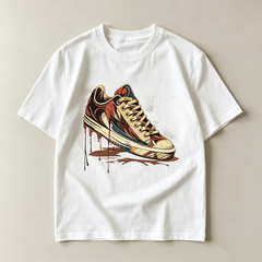 Men's Crew Neck Vintage Graphic T‑Shirt Retro Paint‑Drip Sneaker Art Print, Crew Neck Short Sleeve Tee For Men