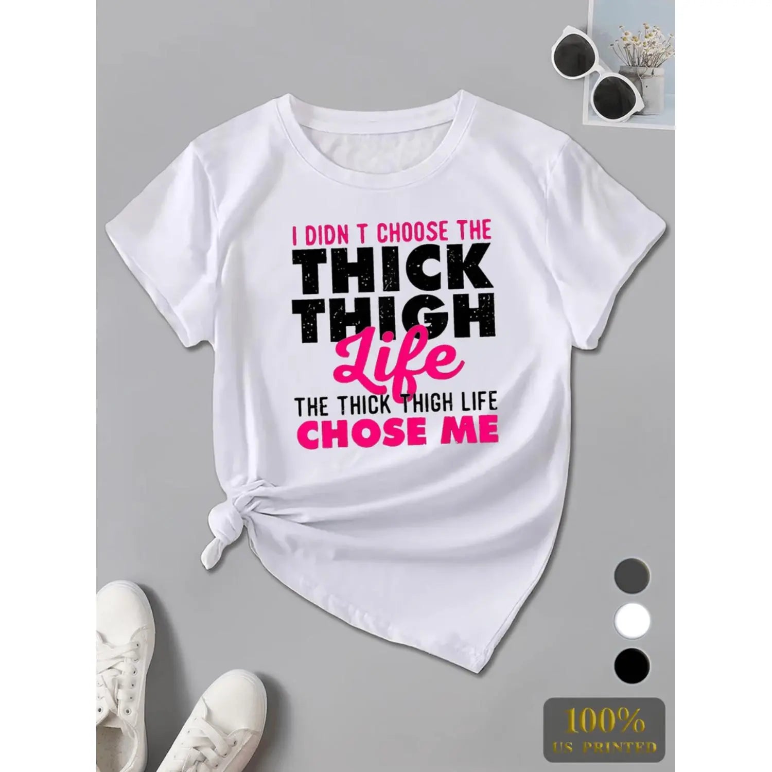 "Thick Thigh Life" Women's T-Shirt - Casual & Sporty, Short Sleeve, Round Neck, Machine Washable