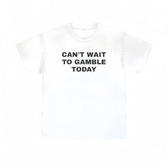 Men's Oversized Heavy Cotton Graphic Tee - Short-Sleeve Print Tops with Funny "Can't Wait To Gamble Today" Design - Casino, Poker - Mens Gifts for Boyfriend - Street Style Summer Outdoor Wear