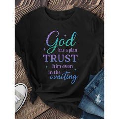 “God’s Plan” Floral Print Tee – Christian Faith Graphic Shirt for Women, Soft Cotton Casual Crewneck