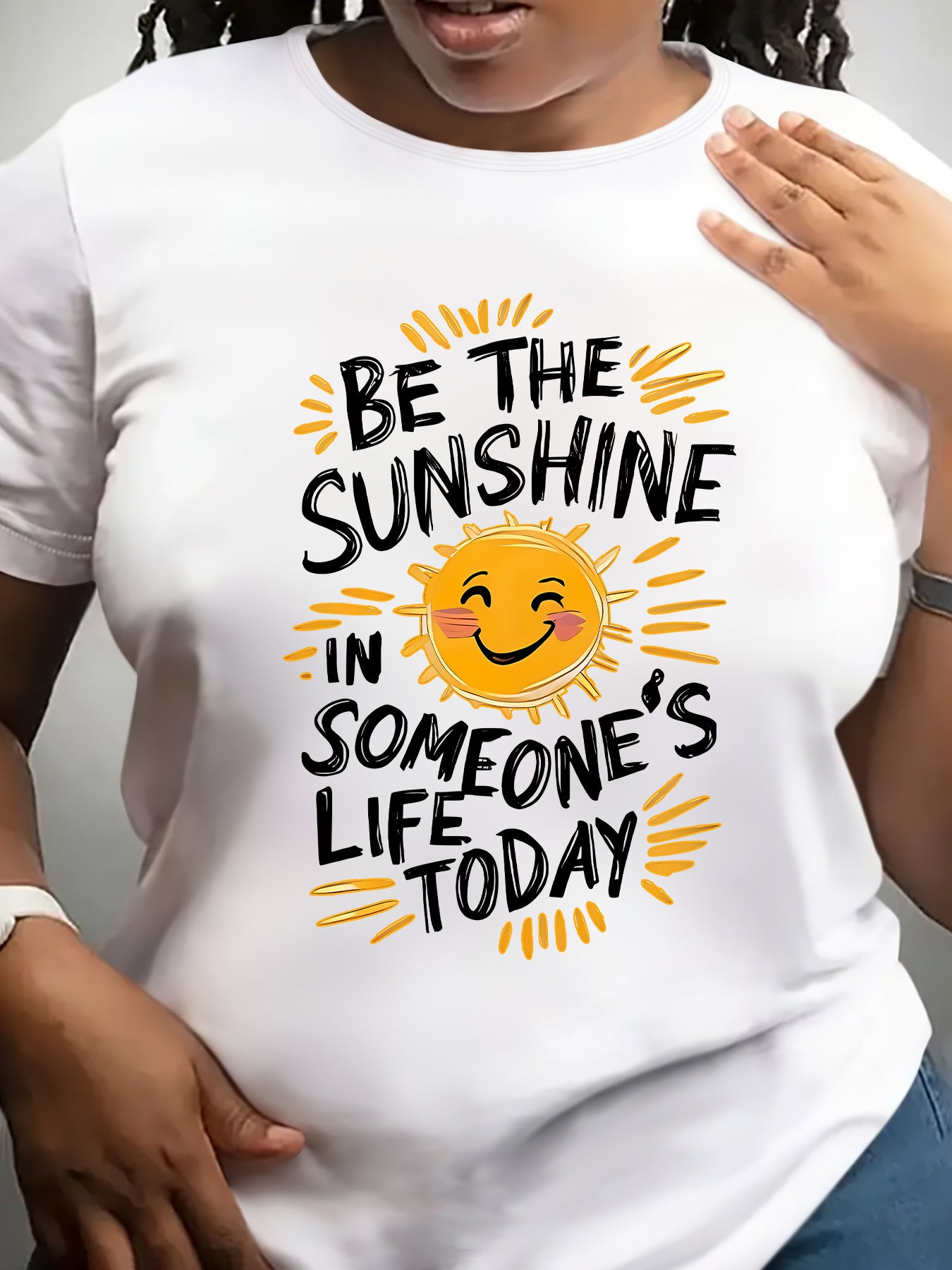 Women’s Be The Sunshine In Someone's Life Today Graphic T-Shirt, Crew Neck Short Sleeve Casual Positive Tee
