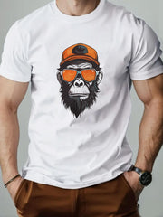 Men's Monkey Pattern Summer Casual Crew Neck Short T-Shirt Retro Print Graphic Streetwear For Men，Men T-shirt