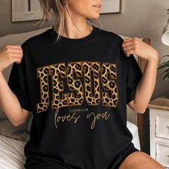 Christian Jesus t-shirt, Cheetah Print Bible Verse t-shirts, Trendy Faith Apparel Gift, Jesus Loves You, The Way The Truth The Life