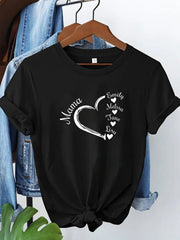 Personalized Mama Heart Custom Name Crew Neck T‑Shirt, Customized Names Print Tee, Grandma Gift, Valentine's Day Shirt,Mother’s Day Gift Casual Short‑Sleeve Top for Mom