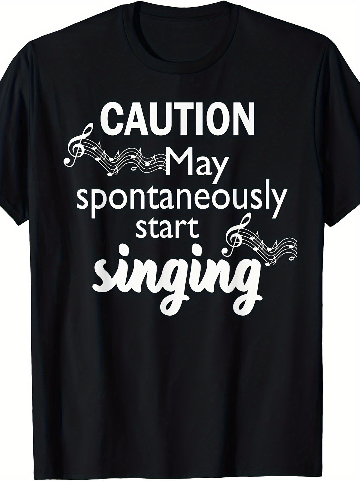 Caution May Spontaneously Start Singing Funny Music Lover Graphic Tee for Men Women, Singer Songwriter Short Sleeve T-Shirt, Casual Crew Neck Top for Musician Gift