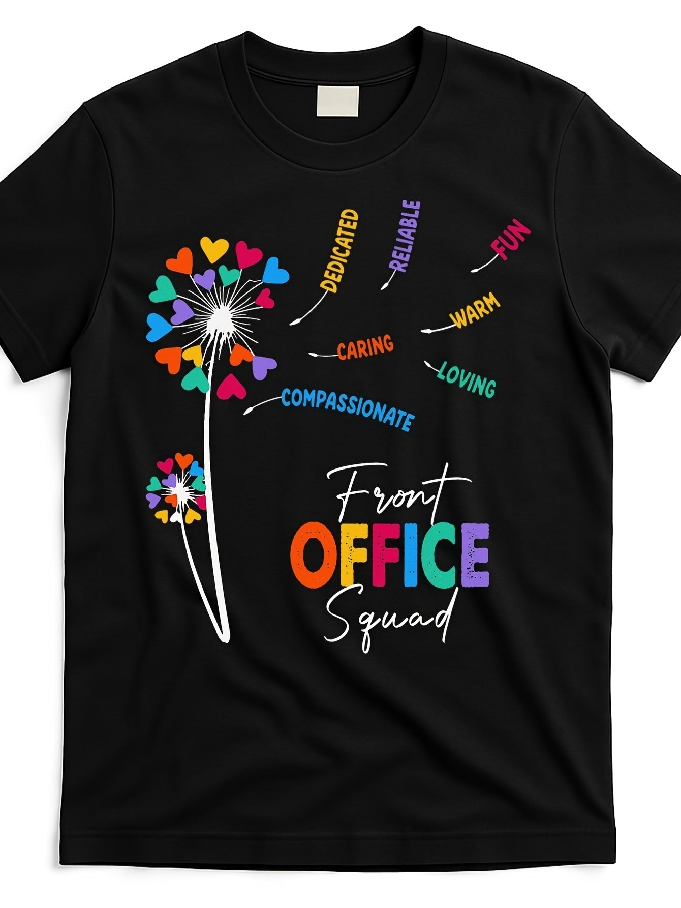 Front Office Squad Dandelion Flower Graphic Tee for Men Women, Cute Office Team Appreciation Short Sleeve T-Shirt, Casual Crew Neck Top for Admin Coworker Gift