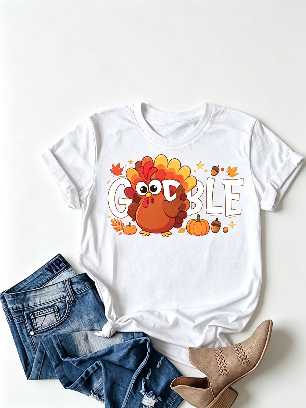Gobble Gobble T-Shirt Cute Turkey Thanksgiving Fall Tee