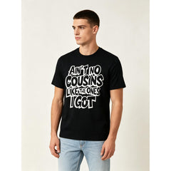 Funny Cousin Crew T-Shirt, Casual Crew Neck Short Sleeve Tee, Breathable Fabric, Slight Stretch, Summer Fashion Top, Regular Fit, Summer Trendy T-Shirt