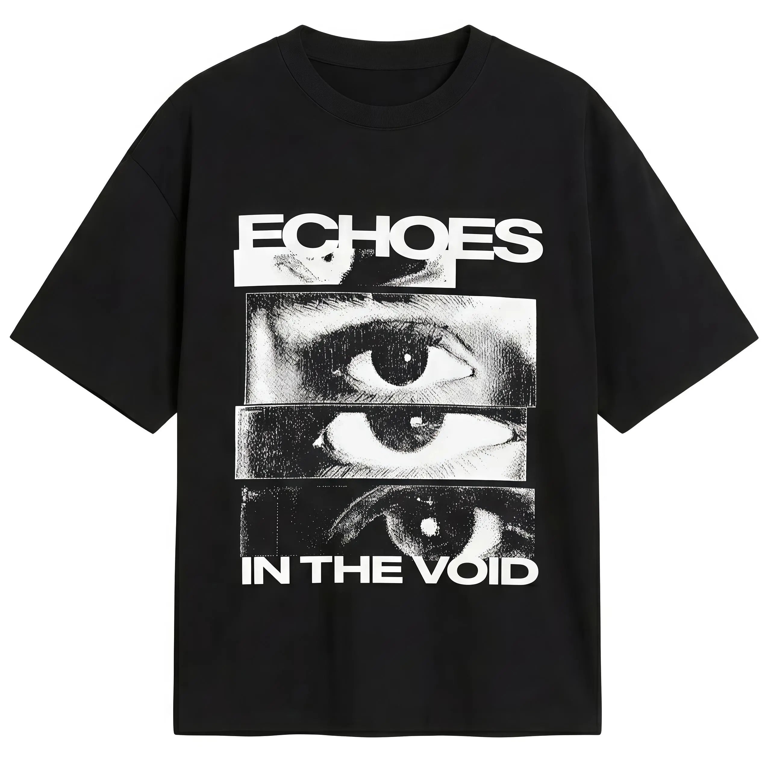 Women's Artistic Eye Graphic T‑Shirt, Echoes In The Void Retro Glitch‑Art Crew Neck Short‑Sleeve Tee, Casual Streetwear Cotton Apparel for Women Black