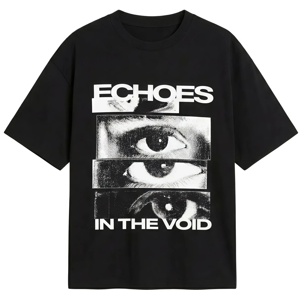 Women's Artistic Eye Graphic T‑Shirt, Echoes In The Void Retro Glitch‑Art Crew Neck Short‑Sleeve Tee, Casual Streetwear Cotton Apparel for Women Black