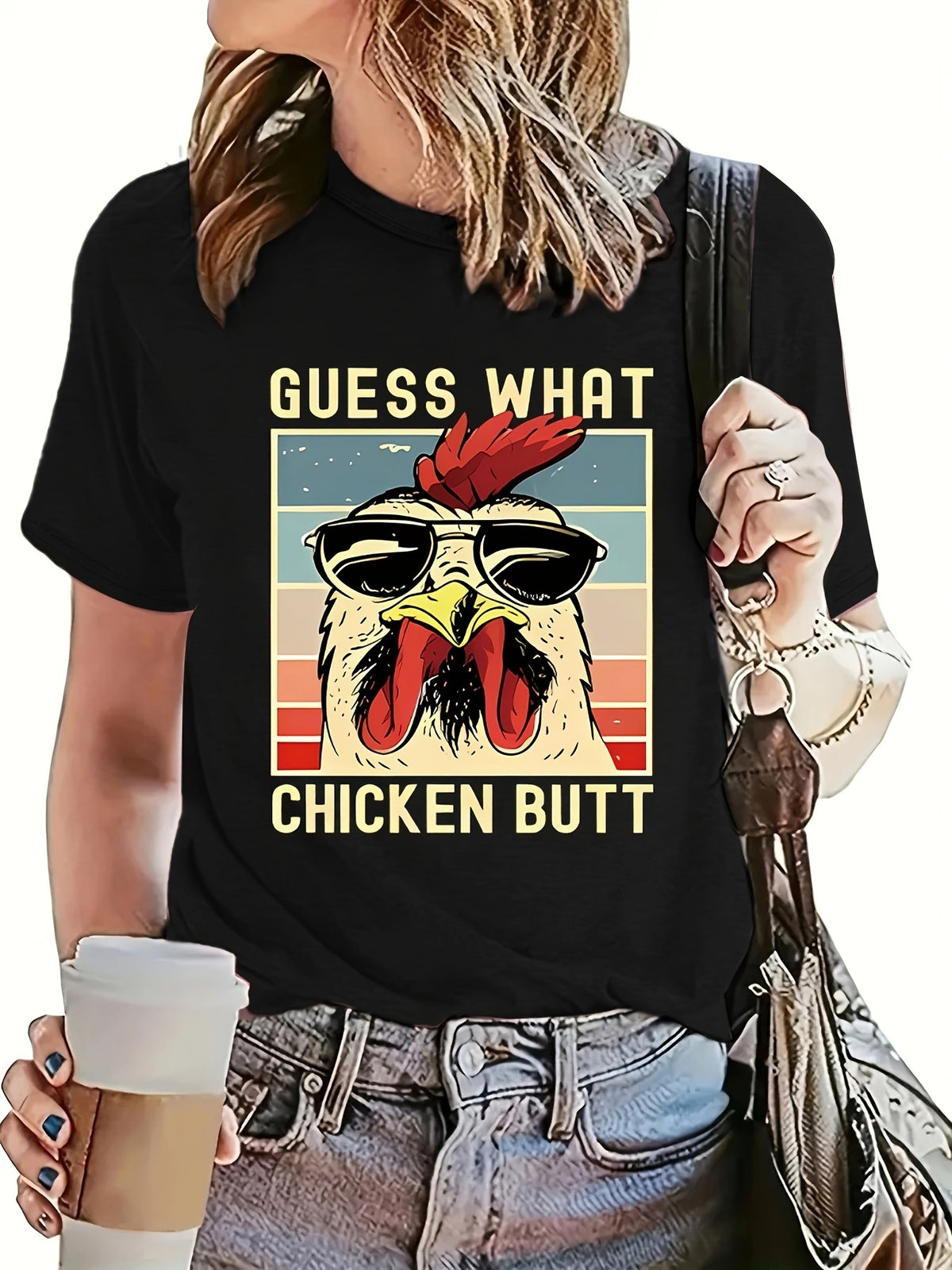 Guess What Chicken Butt T-Shirt Funny Rooster Sunglasses Vintage Tee