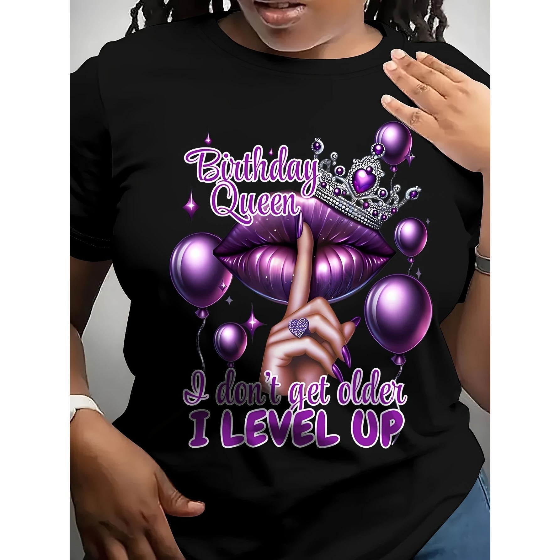 Birthday Queen I Don’t Get Older I Level Up Funny Birthday T-Shirt Gaming Level Up Graphic Tee Women‘s Summer Casual Top Unisex Gift for Her