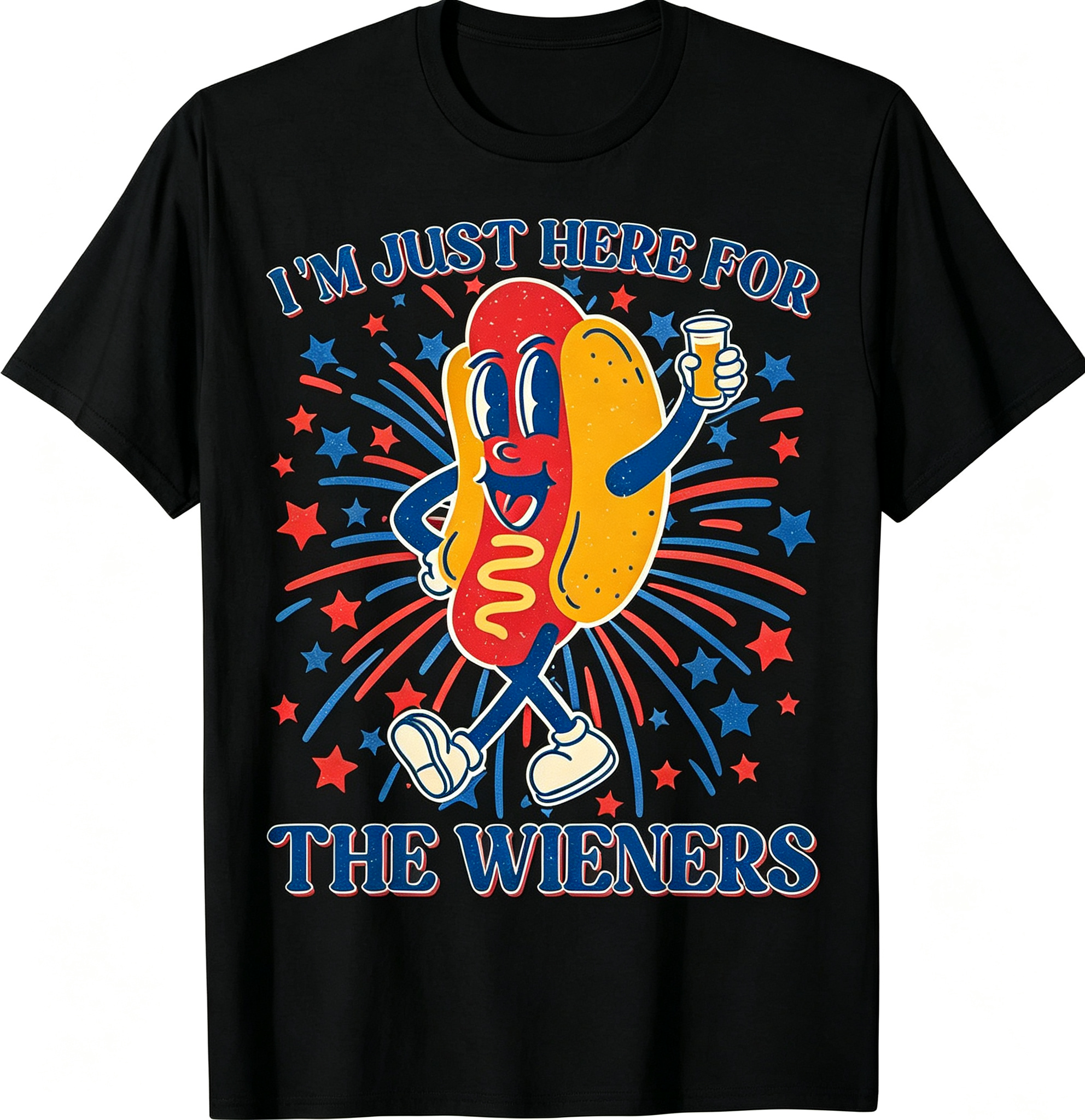 Men's Funny Hot Dog Graphic T-Shirt, 4th of July Humorous Wiener Theme Crew Neck Short-Sleeve Tee, Casual Patriotic Cotton Apparel for Men