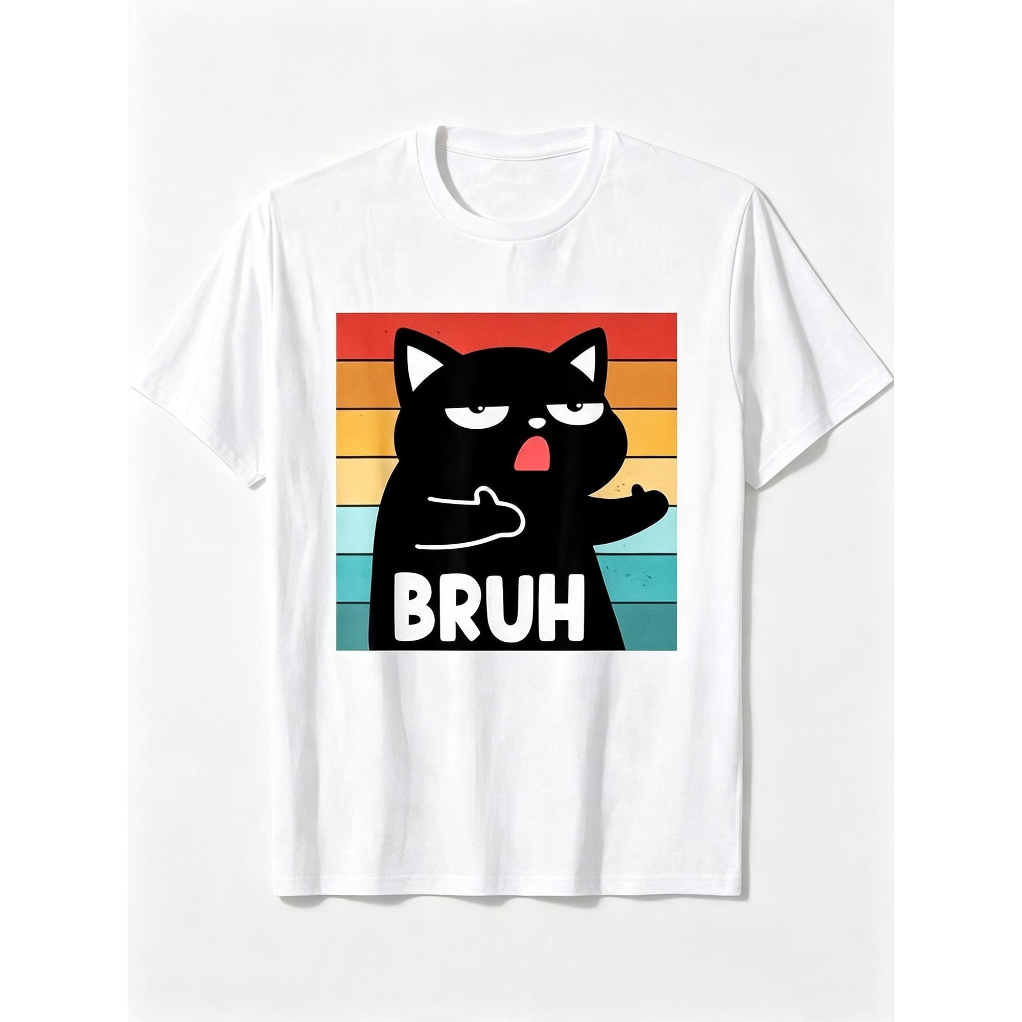 Funny Bruh Cat Tee – Meme Sarcastic Slang Shirt for Boys Teens Men, Unisex Casual Soft Crewneck