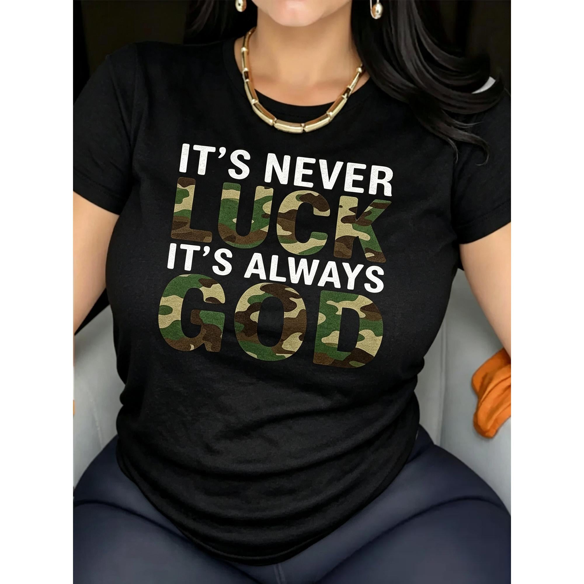 Women's Camouflage Print Round Neck Short Sleeve T-Shirt - Sporty Casual Style, Simple and Athletic