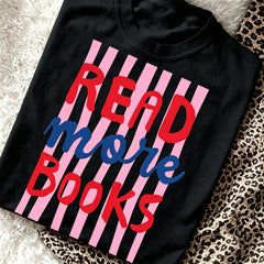 Bookish T Shirt Women Read More Books Graphic Tee Cute Book Lover Gift Top Librarian Bookworm Tshirt