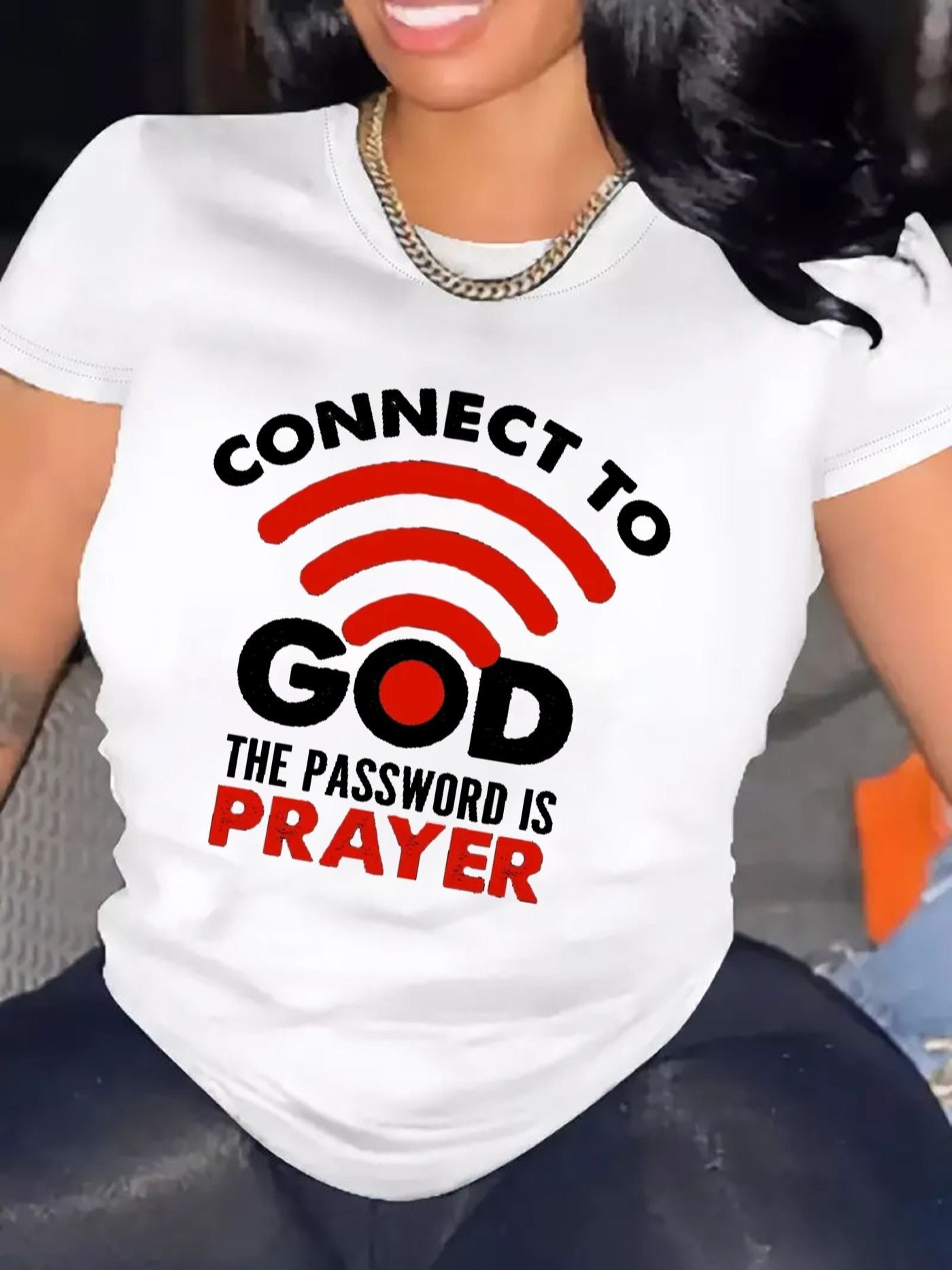 Women's Connect To God Prayer Graphic T‑Shirt, Faith Religious Wifi Quote Short Sleeve Crew Neck Casual Tee