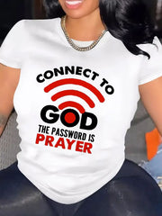 Women's Connect To God Prayer Graphic T‑Shirt, Faith Religious Wifi Quote Short Sleeve Crew Neck Casual Tee
