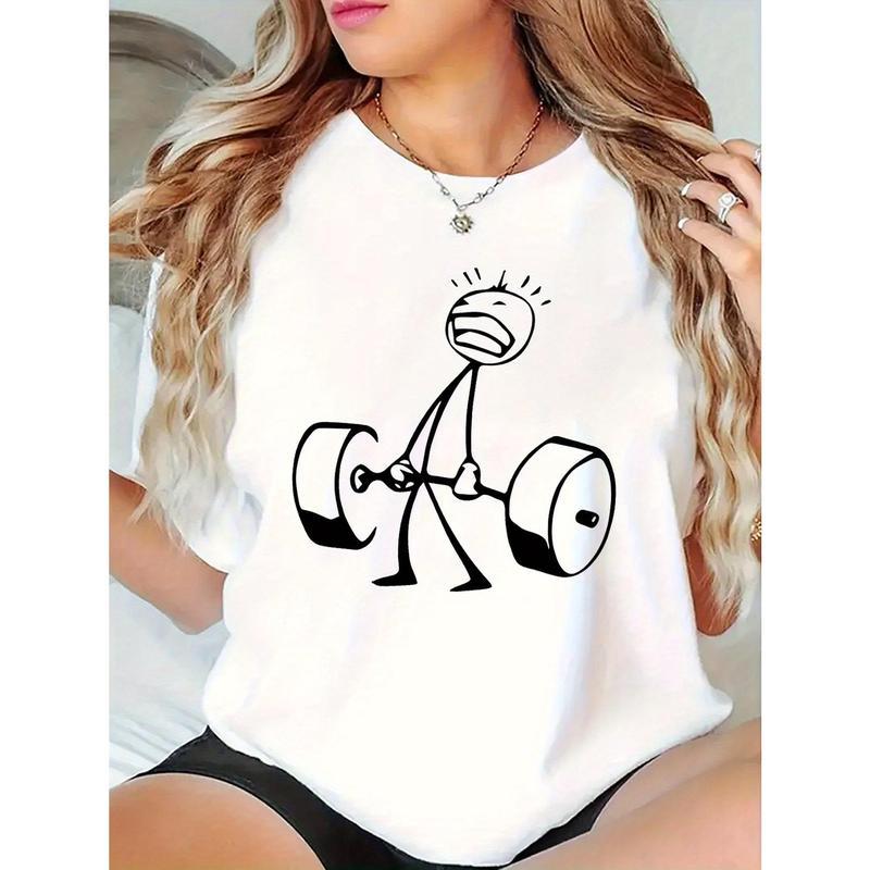 Graphic Print T-Shirt with Dumbbell Design