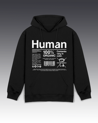 DIYANYONE Original "Human 100% Organic" Hoodie - Heavyweight Cotton Blend Pullover, Sarcastic Product Label Hoodies