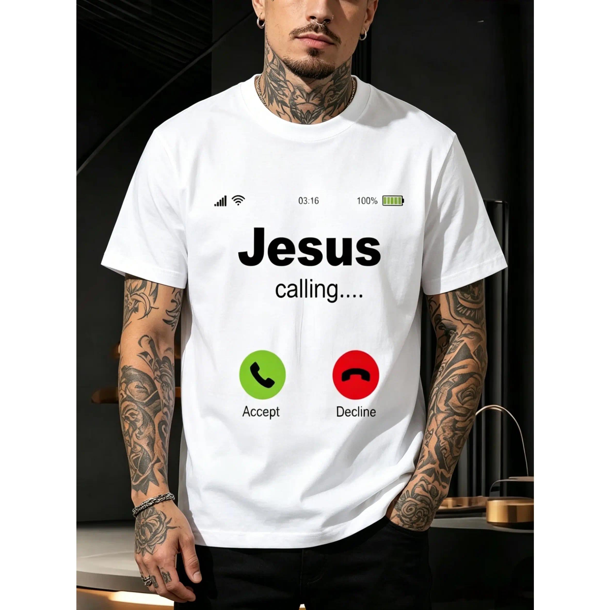Jesus Calling Funny Phone Screen Graphic T‑Shirt | Christian Humor Faith Tee for Men & Women | Casual Religious Top