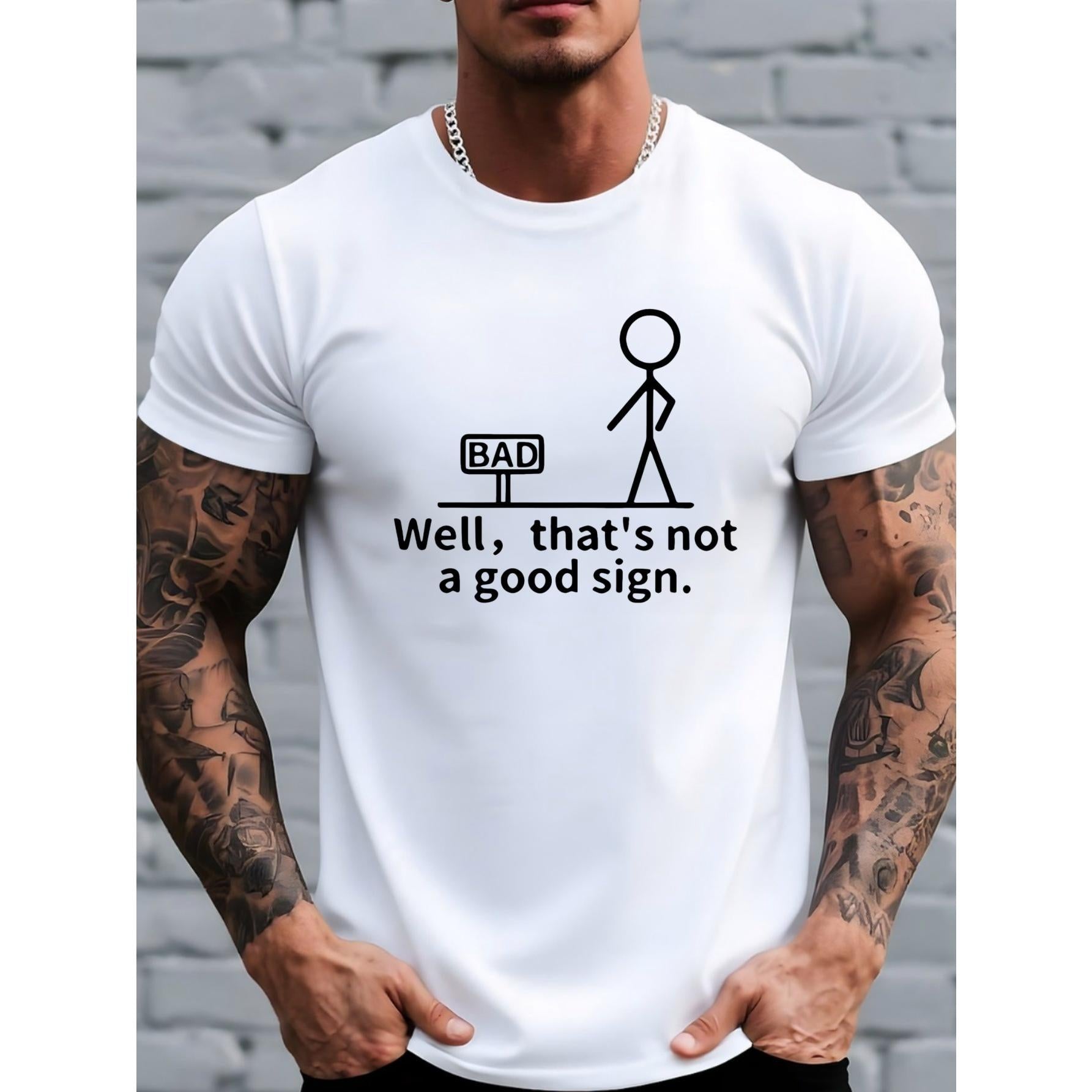 Men's Stick Figure Meme T-Shirt - Funny Black Humor Letter Print with Iconic Stick Figure, Breathable Short Sleeve Round Neck Casual Top Suitable for Summer, Parties, Casual Attire & Meme Humor Gifts