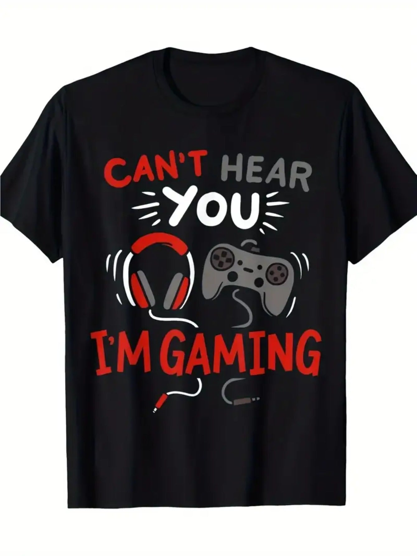 Can't Hear You I'm Gaming Funny Gamer Headset Controller Graphic Tee for Men Women, Video Game Player Short Sleeve T-Shirt, Casual Crew Neck Top for Gamer Gift