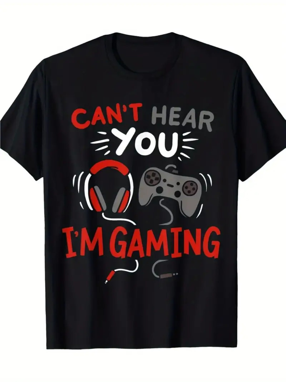 Can't Hear You I'm Gaming Funny Gamer Headset Controller Graphic Tee for Men Women, Video Game Player Short Sleeve T-Shirt, Casual Crew Neck Top for Gamer Gift