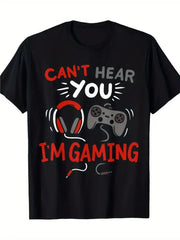 Can't Hear You I'm Gaming Funny Gamer Headset Controller Graphic Tee for Men Women, Video Game Player Short Sleeve T-Shirt, Casual Crew Neck Top for Gamer Gift