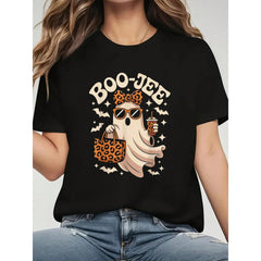 Coquette Leopard Boo-JEE Halloween Boujee Ghost T-Shirt Graphic Tee 100% Cotton Soft And Comfortable Perfect For Daily Casual Wear
