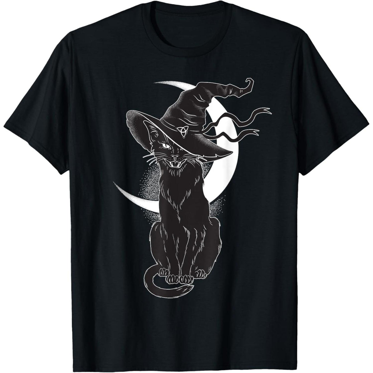 Vintage Halloween Black Cat Costume Witch Hat & Moon T-Shirt