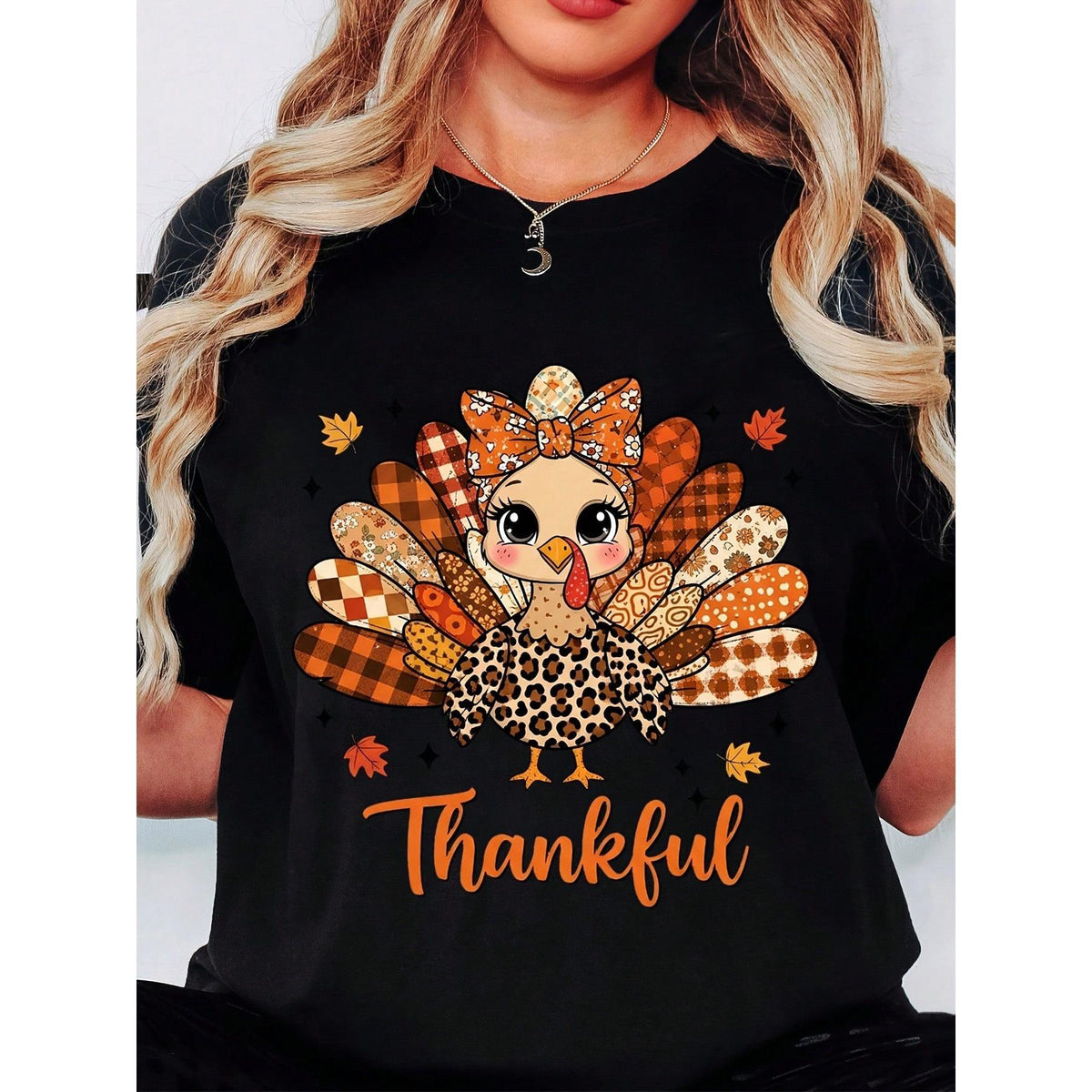 Cute Turkey Print T-Shirt  Thanksgiving Holiday Casual Wear