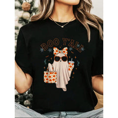 Boo JEE Boujee Pink Ghost Halloween October Vibes T-Shirt Graphic Tee All Season Casual Wear 100% Cotton Soft And Comfortable