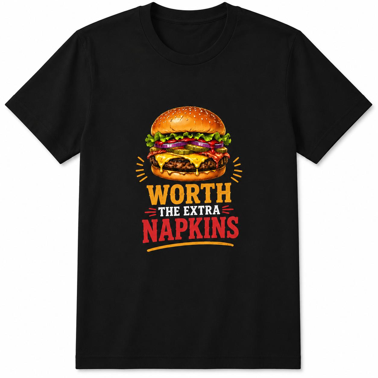Cheeseburger Worth Extra Napkins Retro Fast Food Graphic Tee BBQ Cookout Funny Food Lover Vintage Summer Casual Unisex Gift