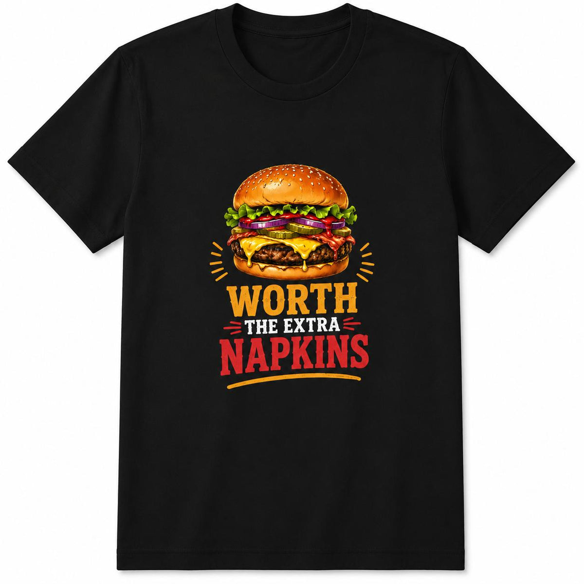 Cheeseburger Worth Extra Napkins Retro Fast Food Graphic Tee BBQ Cookout Funny Food Lover Vintage Summer Casual Unisex Gift