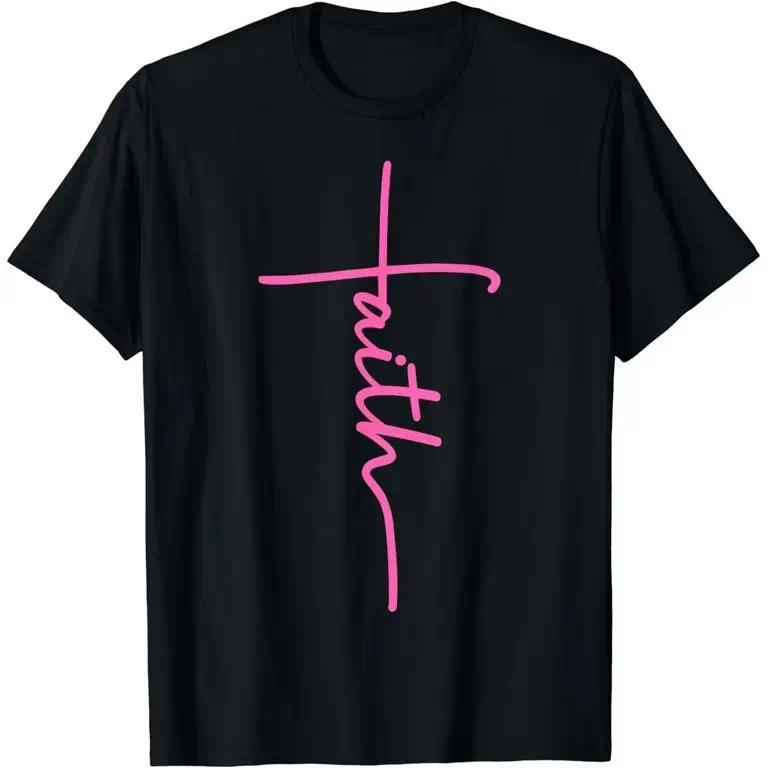 Cotton Unisex Christian Faith Cross Hot Pink Believers Christians Gift T-Shirt Christ Christian Tops Casual Top