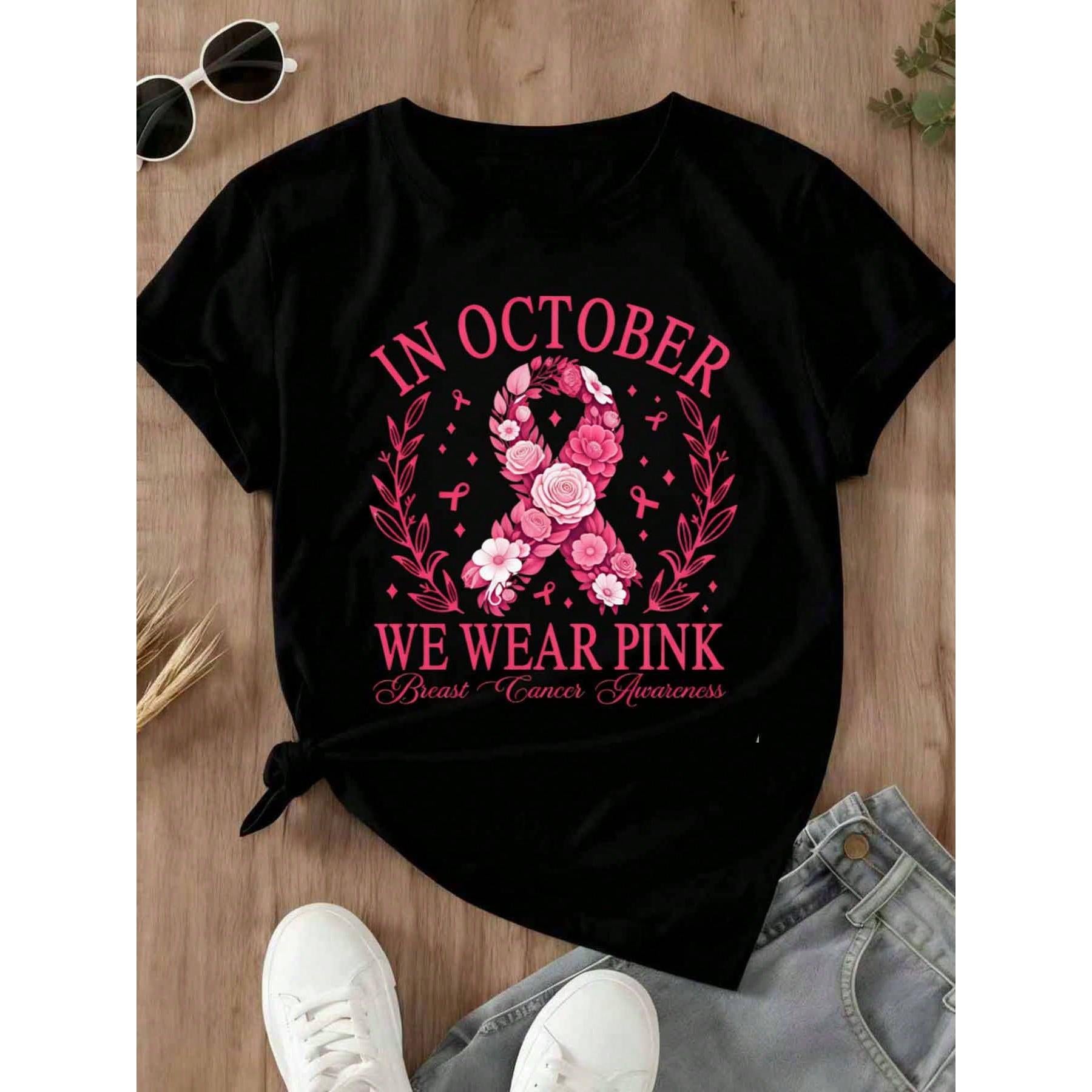 Women's Plus Size T-Shirt In October We Wear Pink Breast Cancer Awareness Tee Casual Daily Wear 220g