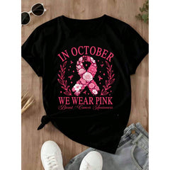 Women's Plus Size T-Shirt In October We Wear Pink Breast Cancer Awareness Tee Casual Daily Wear 220g