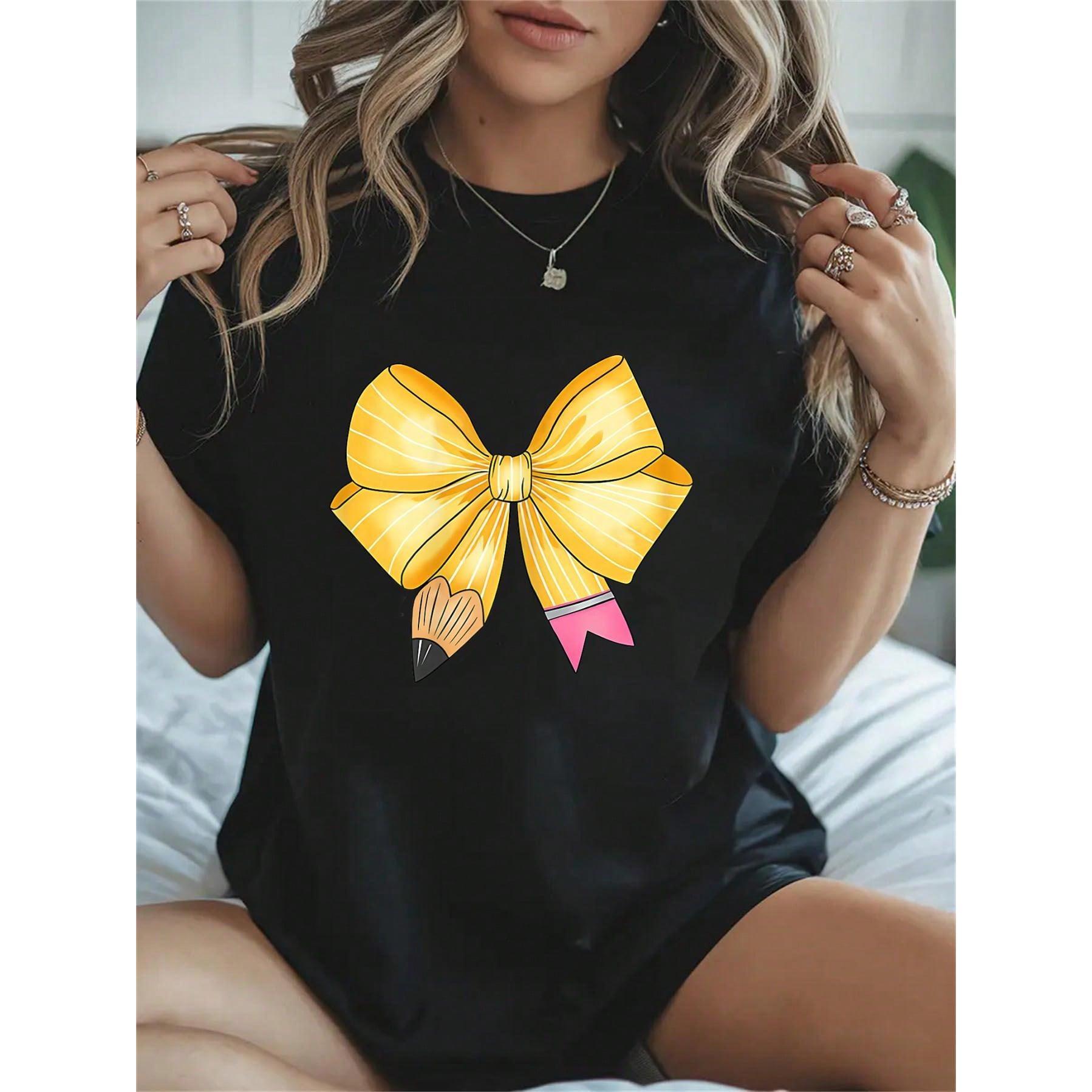 100% Cotton Groovy Teach Coquette Bow Teacher Women Girls Back To School T-Shirt Women's Men's Streetwear Graphic Tee Black Crew Neck Vacation Tops