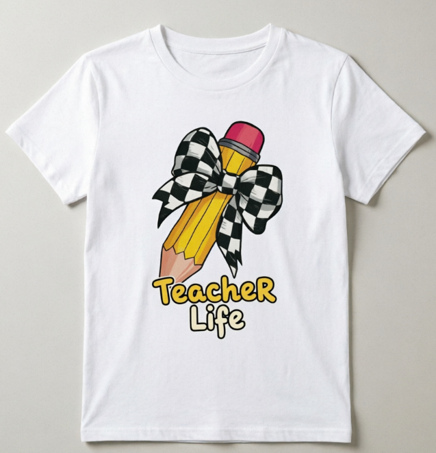 100%Cotton Women's Teacher T-Shirt - Soft Breathable Crew Neck Top With Yellow Pencil Print ，Teacher Gift Teacher Life Tee