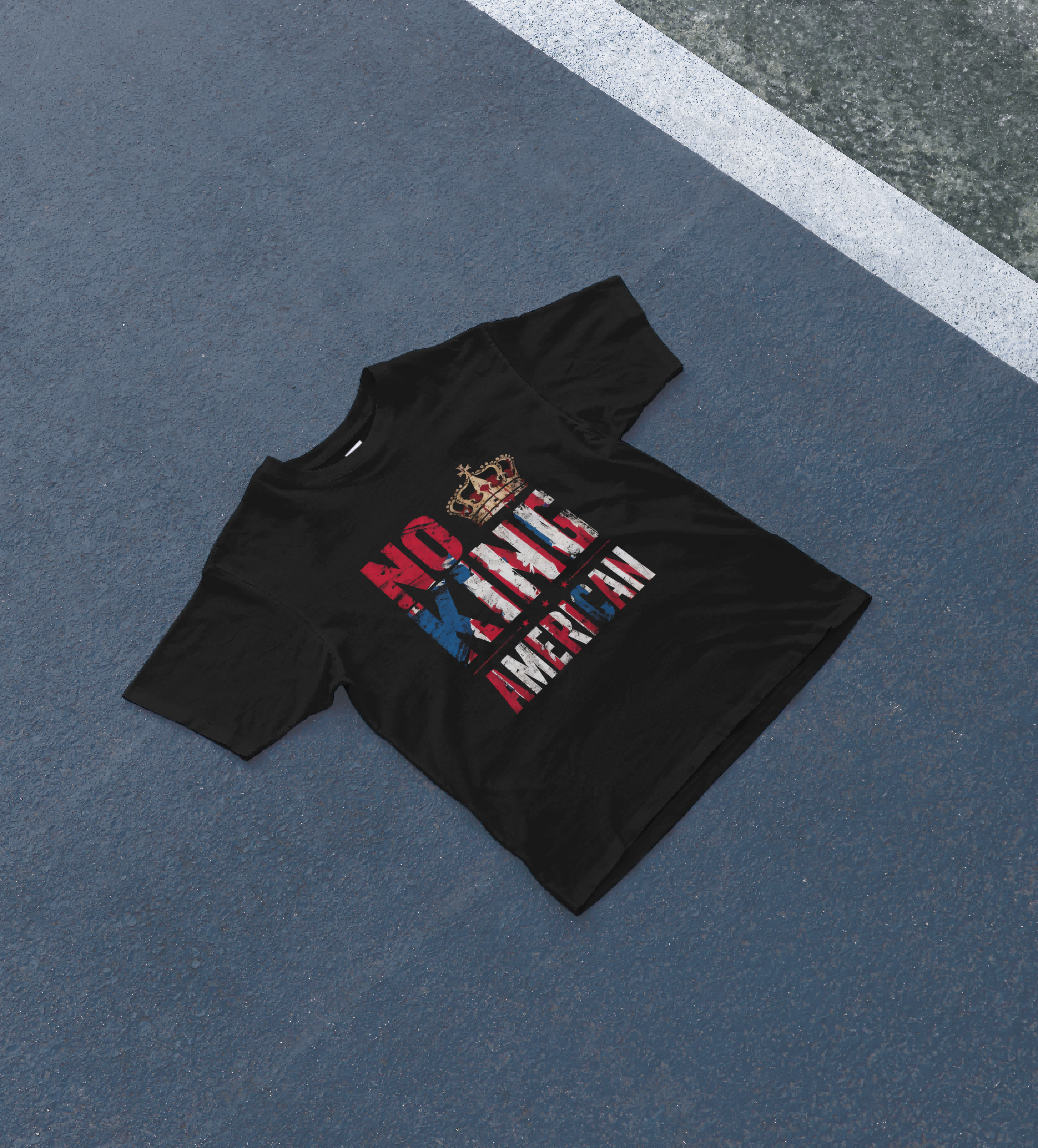 DIYANYONE Original Cotton Tee: NO KING AMERICAN Distressed Flag