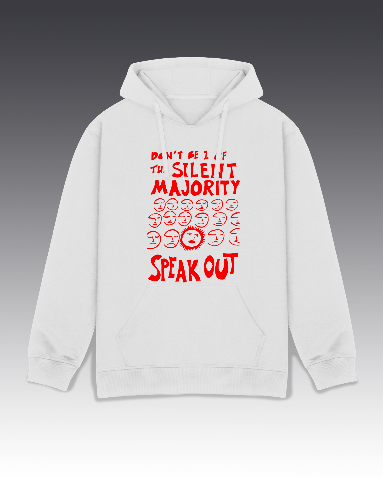DIYANYONE Original “Speak Out” Graphic Cotton Hoodie – Hand Drawn Silent Majority Design, Bold Red Art Print, Streetwear Statement Tee
