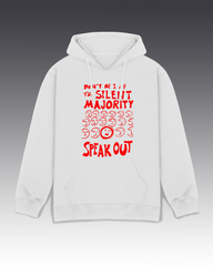 DIYANYONE Original “Speak Out” Graphic Cotton Hoodie – Hand Drawn Silent Majority Design, Bold Red Art Print, Streetwear Statement Tee