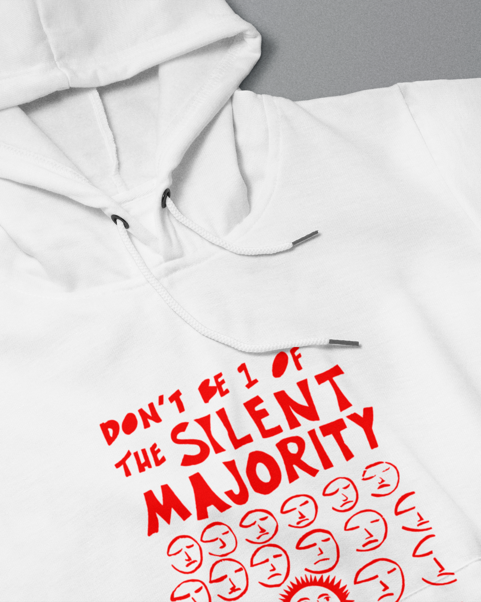 DIYANYONE Original “Speak Out” Graphic Cotton Hoodie – Hand Drawn Silent Majority Design, Bold Red Art Print, Streetwear Statement Tee