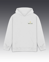 DIYANYONE Original "RELAX" Crown Hoodie - Heavyweight Cotton Blend Pullover, Luxury Parody Wellness Graphic Hoodies