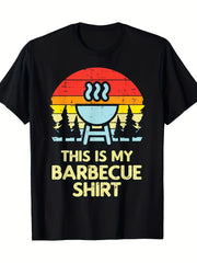 Retro BBQ Grill T-Shirt - Vintage This Is My BBQ & This Is My Barbecue Slogan, Grill Master Attire Featuring Grill & Hot Dog Graphic, Short Sleeve Tee