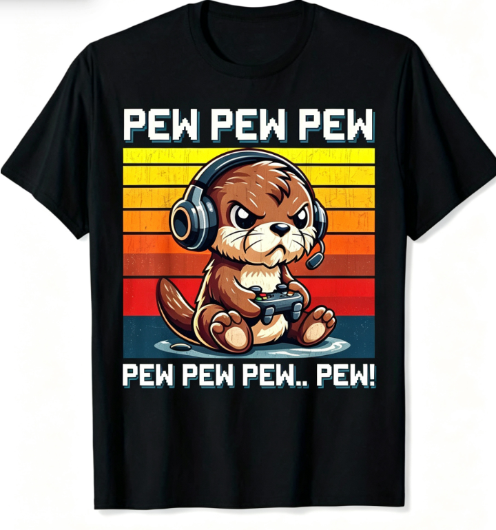 Men Retro Gaming Graphic T‑Shirt, Funny Cartoon Vintage Sunset Print Casual Crew Neck Short Sleeve Tee, Gift for Gamers Family Friends