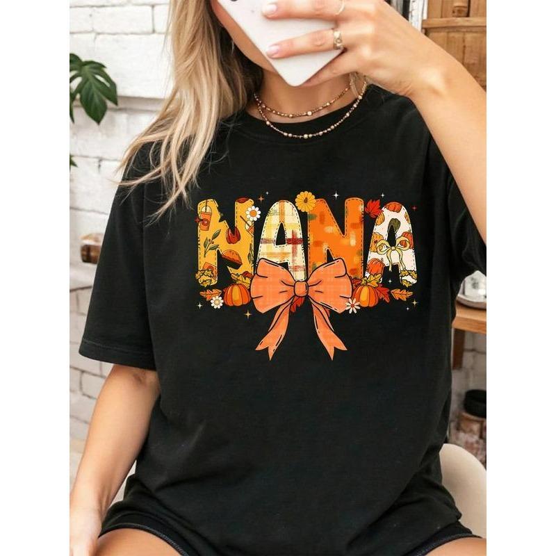 Nana Pumpkin Coquette Bow Thanksgiving T-Shirt