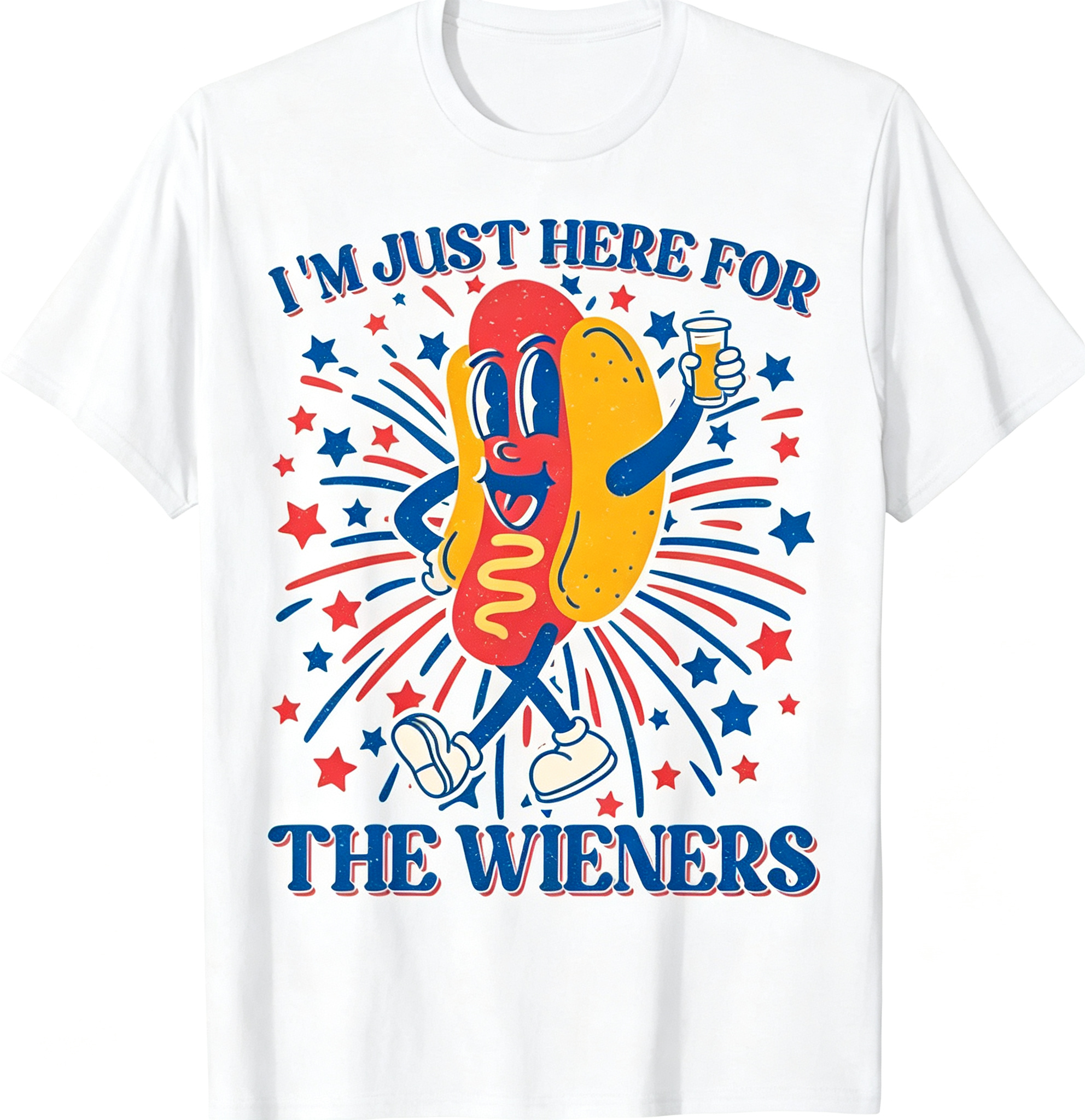 Men's Funny Hot Dog Graphic T-Shirt, 4th of July Humorous Wiener Theme Crew Neck Short-Sleeve Tee, Casual Patriotic Cotton Apparel for Men